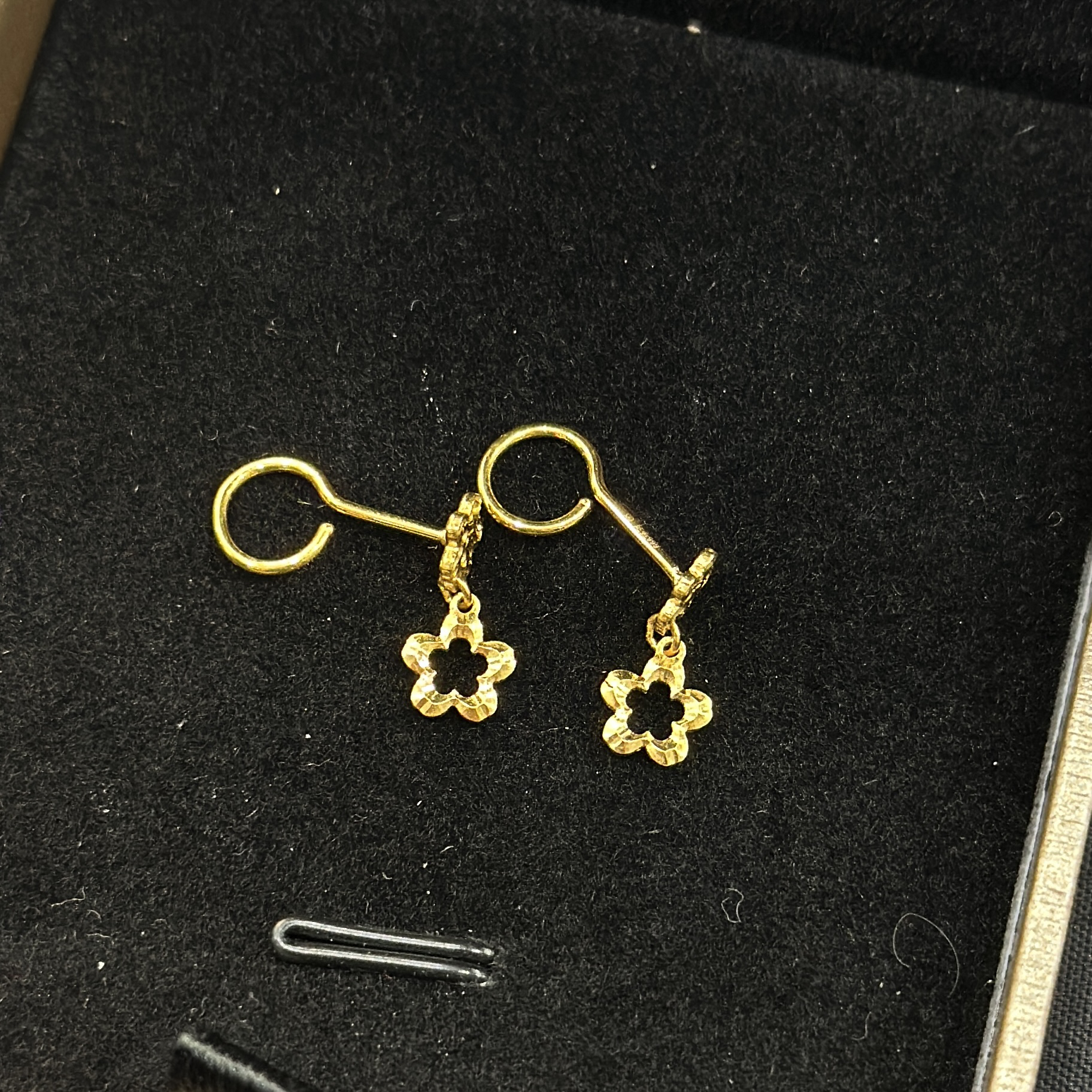 足金五花小滴流耳钉新款弯钩