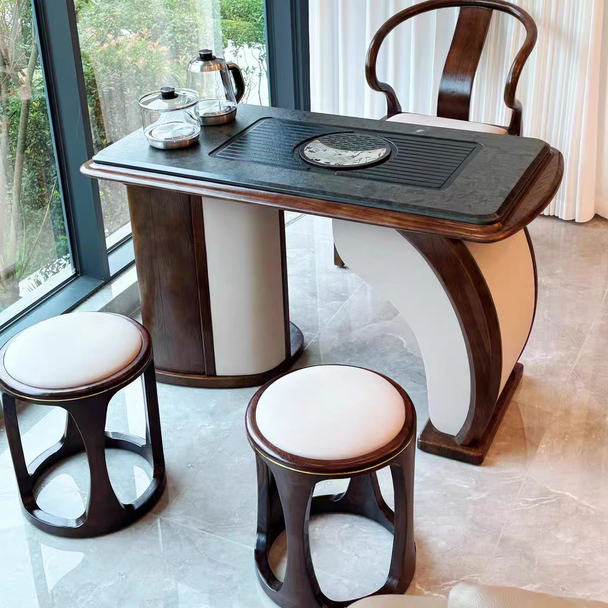 1.2米轻奢新中式阳台茶桌椅组合实木家用现代简约办公室湿泡茶台
