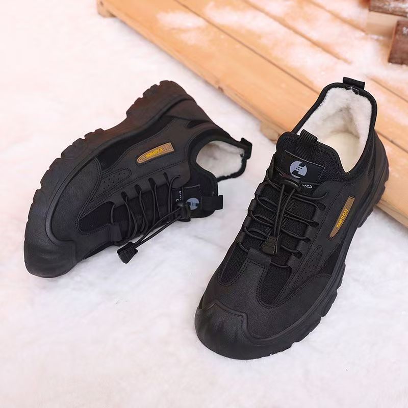 素面棉靴运动风雪地靴轻职风格子低帮男靴休闲风