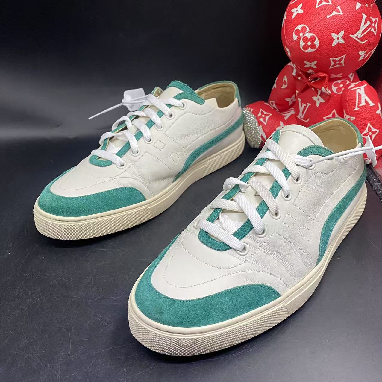 95新 Hermes/爱马仕 【聚星福利】潮鞋白绿皮质板鞋41.5欧码kke041
