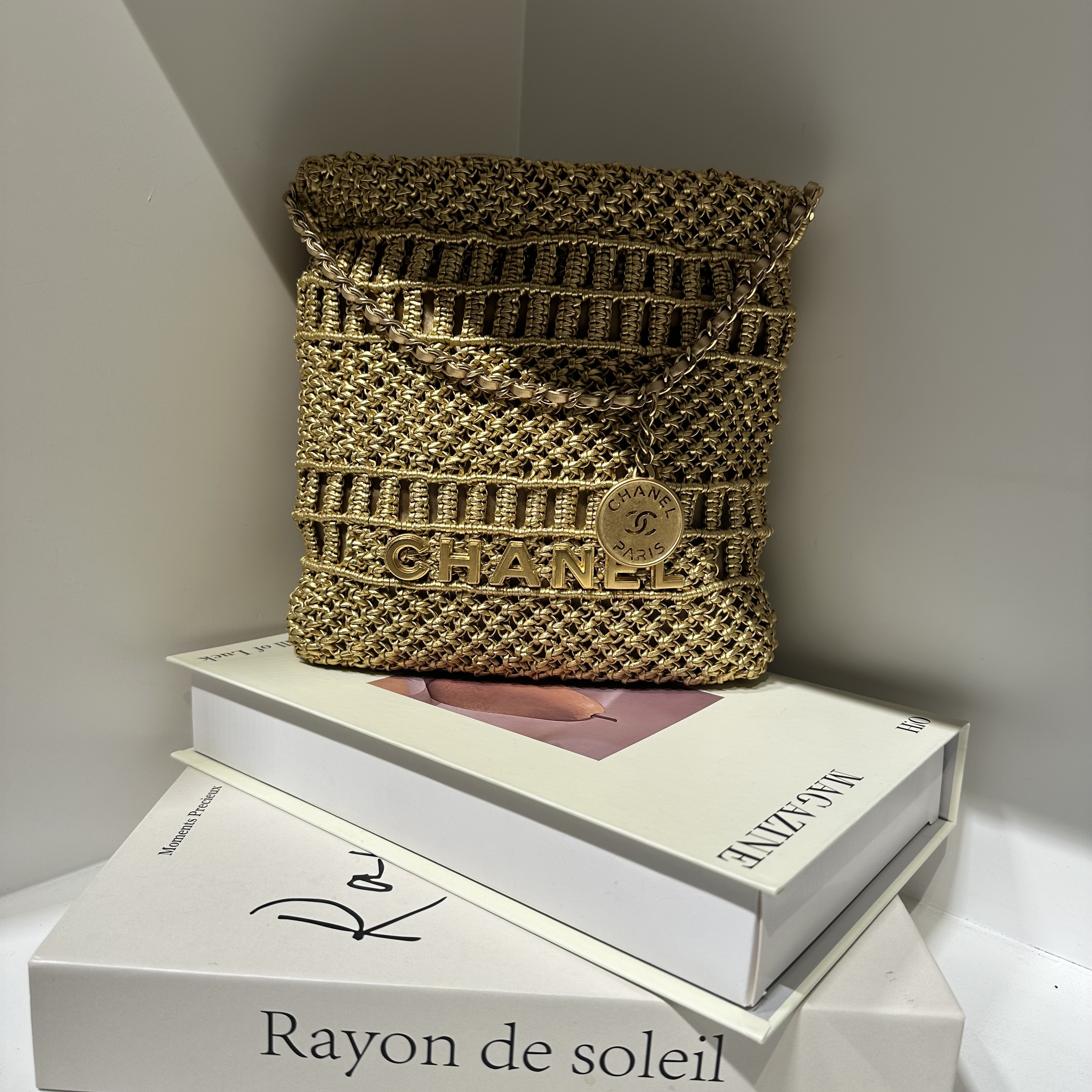 99新 Chanel/香奈儿 HIHI/23A金色牛皮编织mini22bag12074967二店