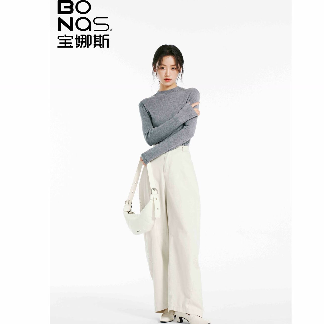 【麦小登专属】BONAS/宝娜斯秋冬新品羊毛叠穿圆领领打底衫4462