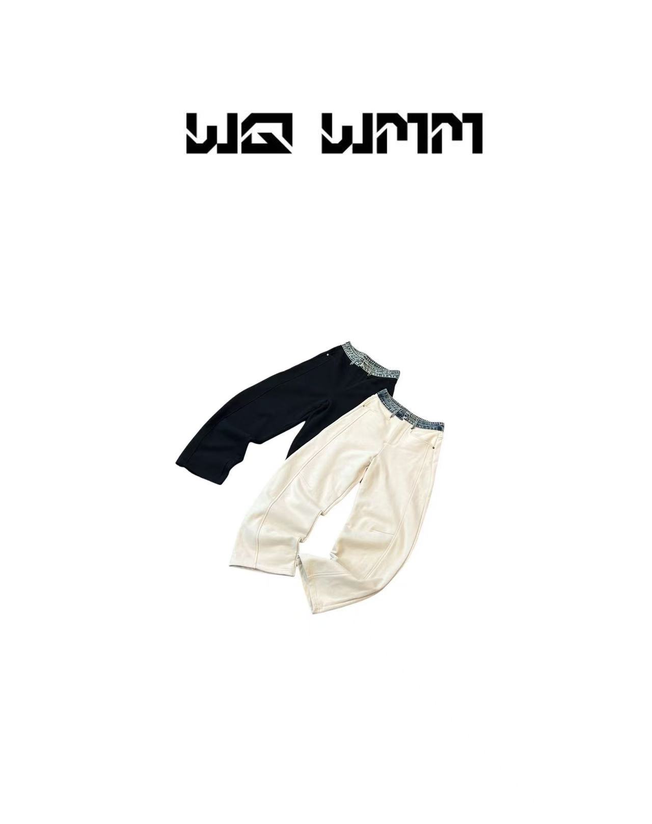 【WQWMM】小众设计时髦精牛仔拼接腰头显瘦小弯刀加绒卫裤25A12076