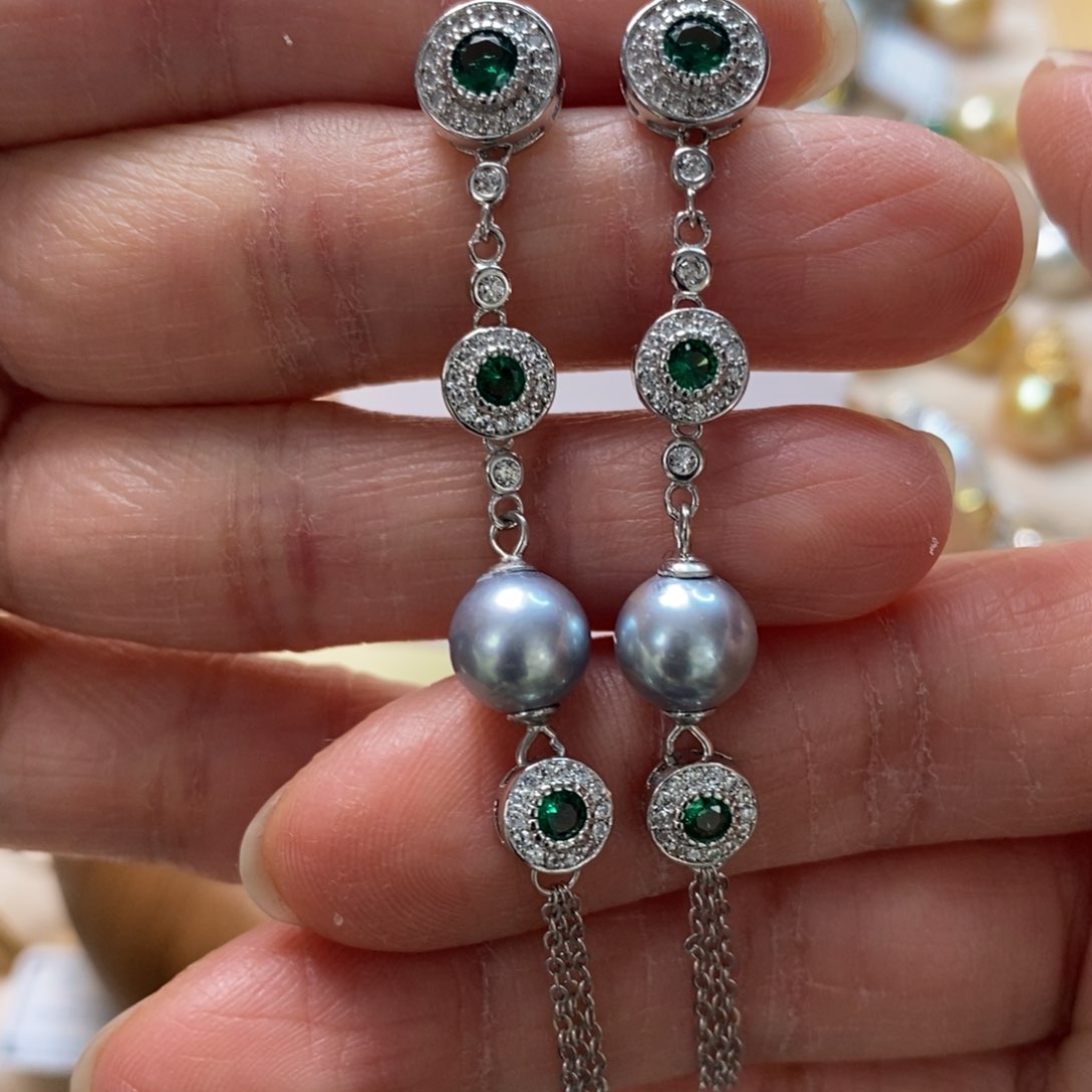 海水珍珠耳饰银S925镶嵌