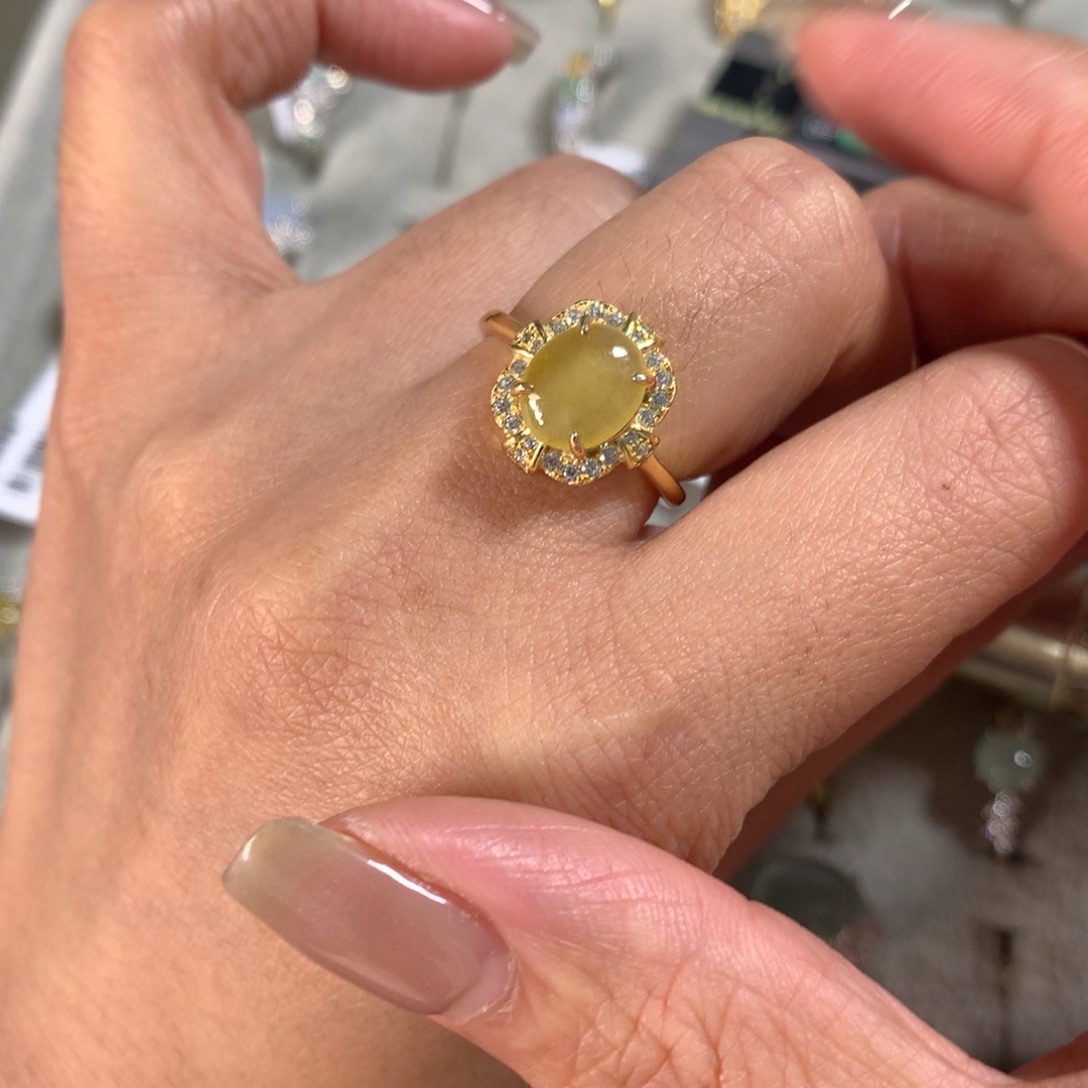 翡翠银S925镶嵌颈饰戒指