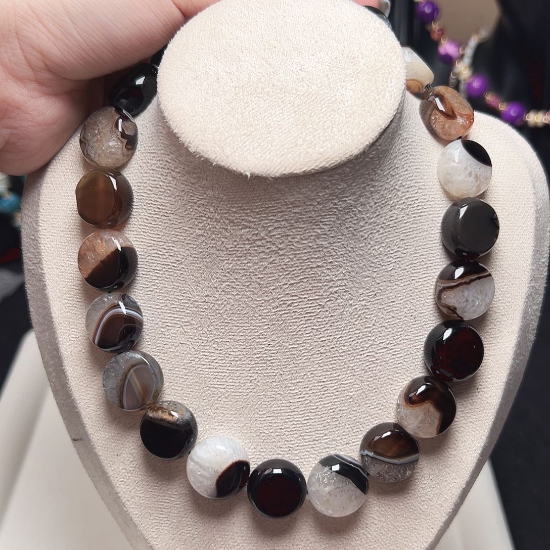 玛瑙/玉髓未镶嵌珠宝半成品r455美拉德棕色系水晶玛瑙共生8×17