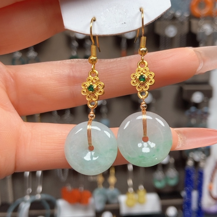 【闪购商品】翡翠耳饰银S925镀金镶嵌