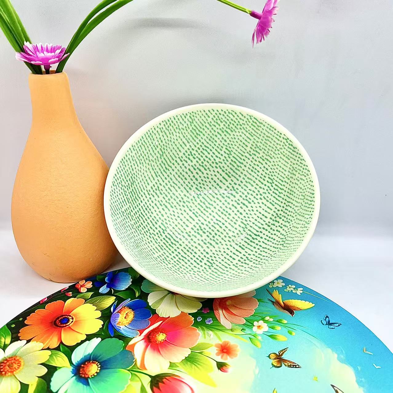 1973波西米亚风绿波点4.5英寸米饭碗四个