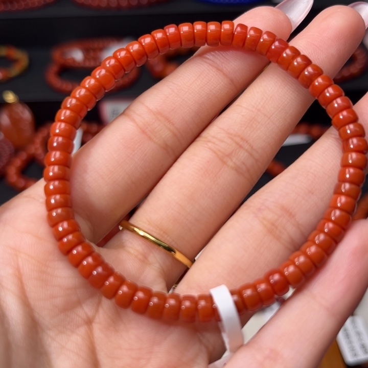 南红玛瑙未镶嵌手链满肉柿子红精工直切药片5mm