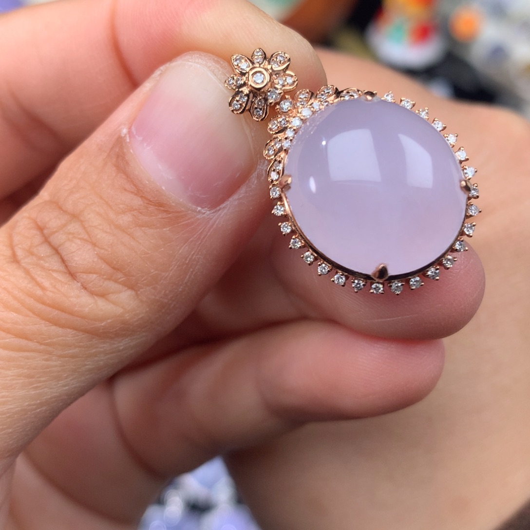 翡翠吊坠(不含链)18K金镶嵌