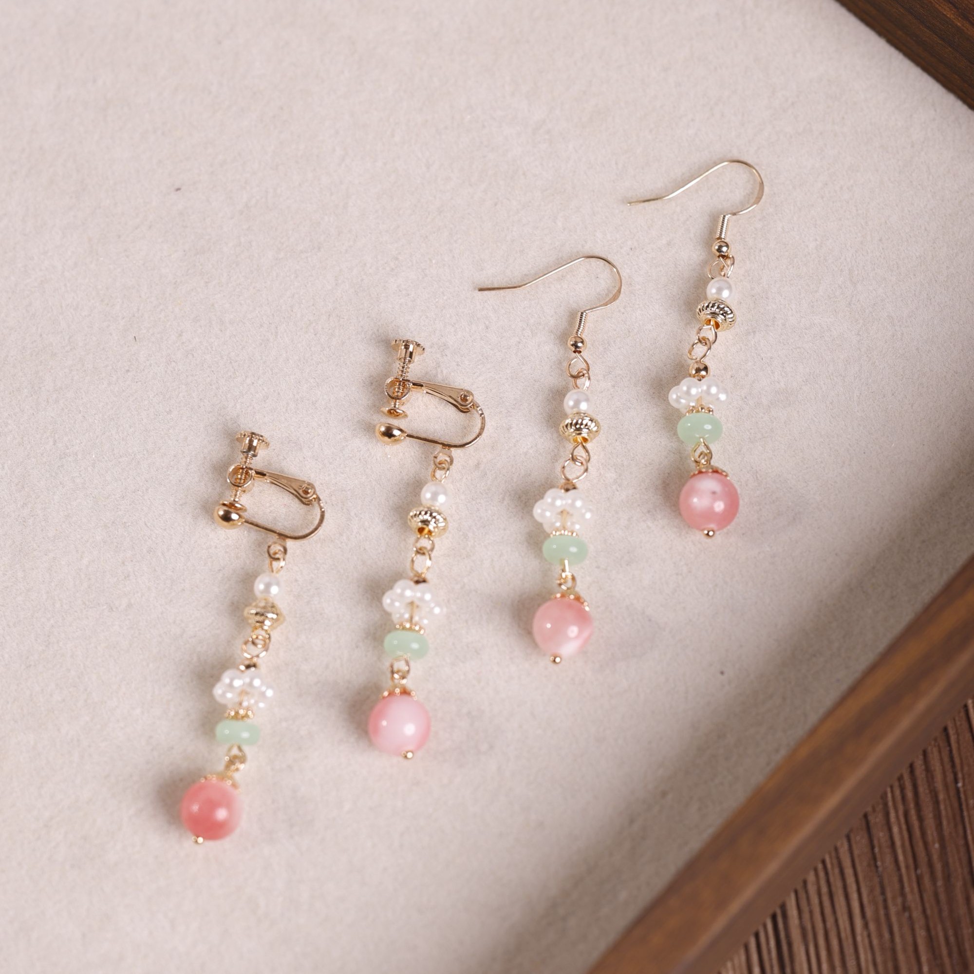 古风汉服配饰粉绿耳饰