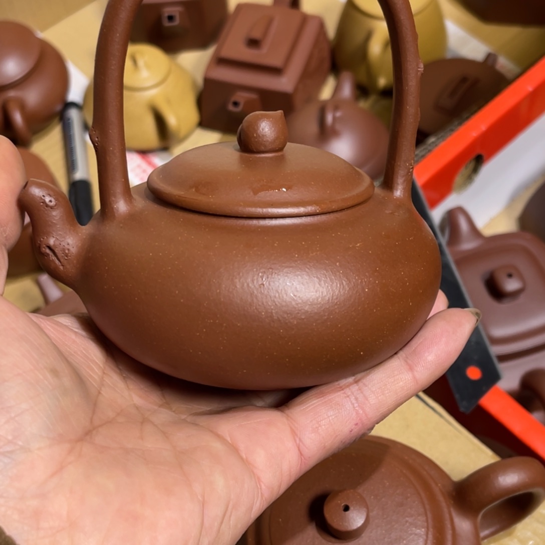 紫砂茶杯原矿红降半手陶源提梁容量250-260