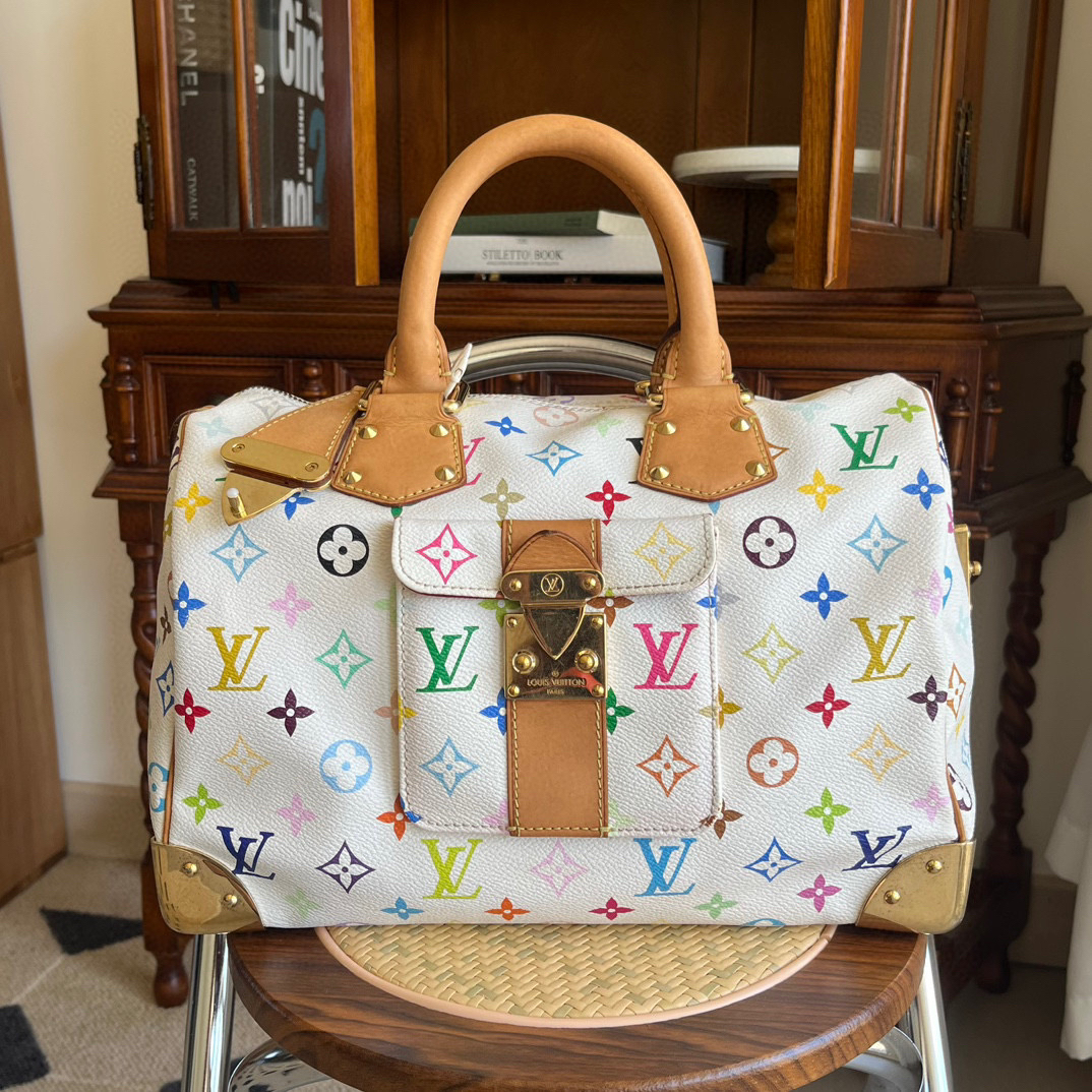 95新 LouisVuitton/路易威登 白三彩speedy手拎包大包QX-16183143