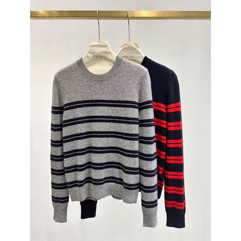 条纹圆领羊绒套衫2317