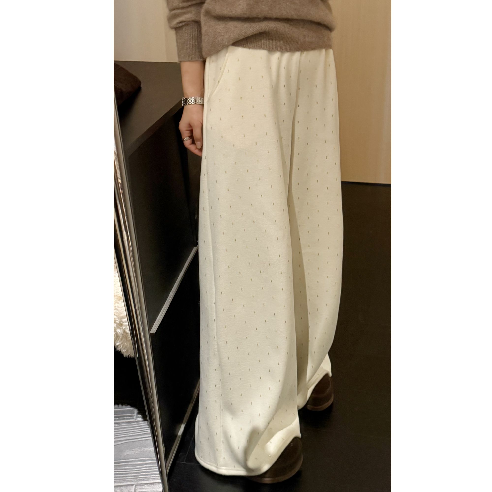 徐优优【加绒鎏金点点裤】冬新款宽松休闲百搭显瘦保暖休闲裤