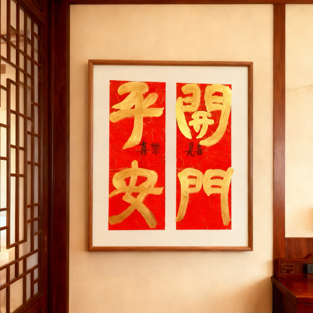 《平安开门》52*52厘米纯实木框书法作品家居书房装饰挂画一浩峰