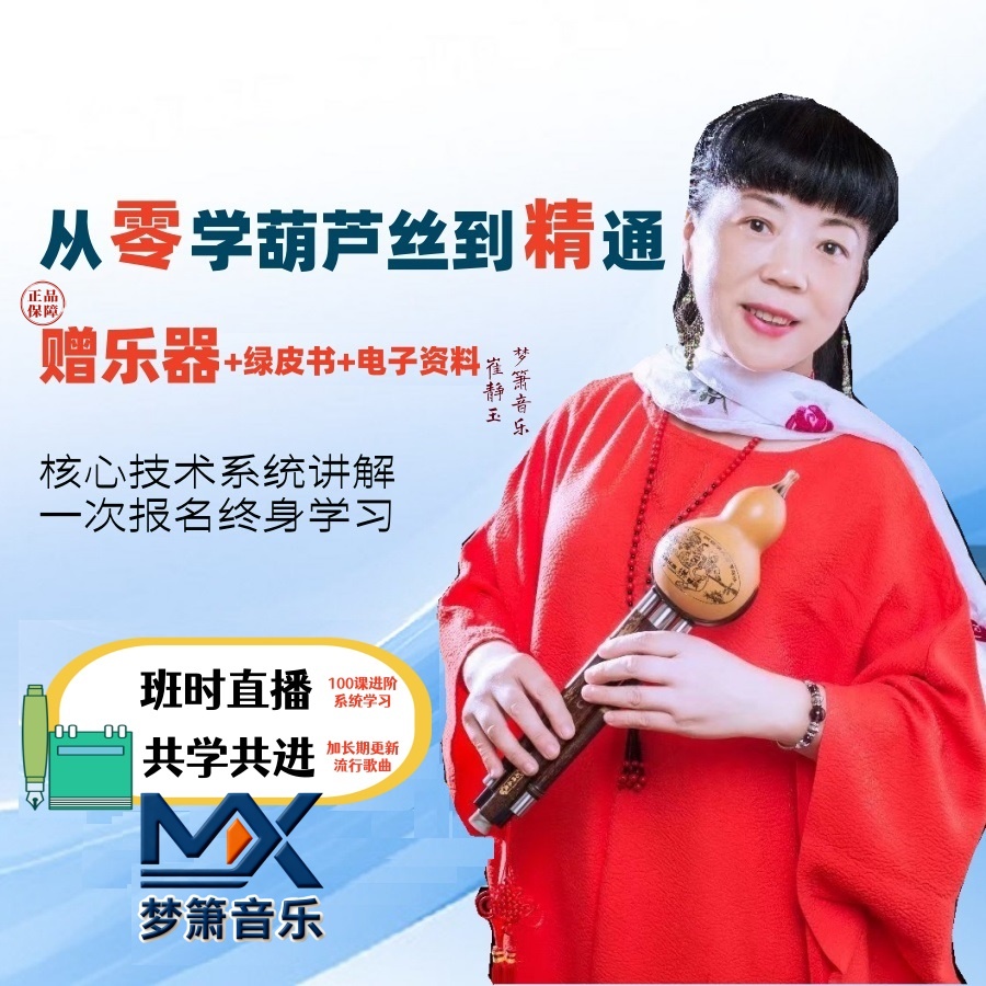 从零入门葫芦丝到精通：赠专业乐器，100+课时可回看
