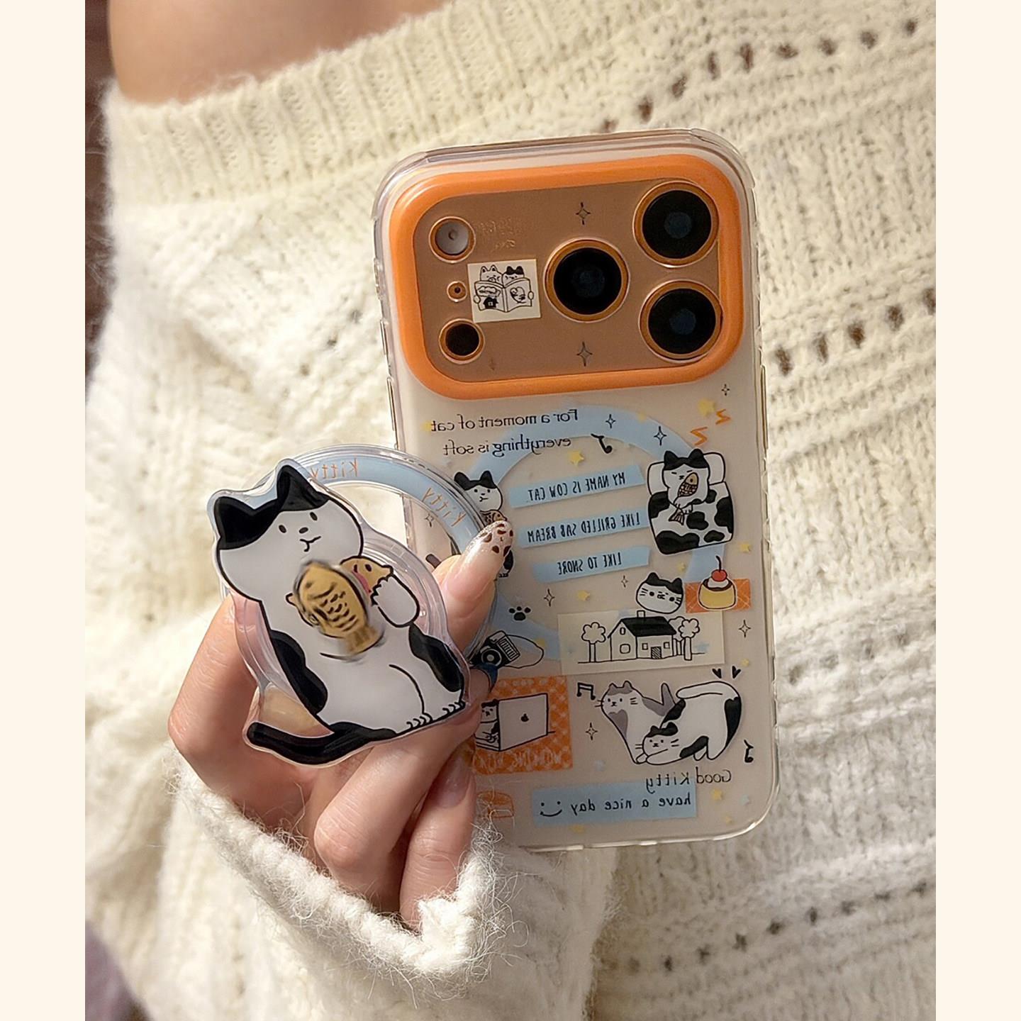 ins可爱鲷鱼烧奶牛猫磁吸支架适用苹果17promax手机壳iphone16新