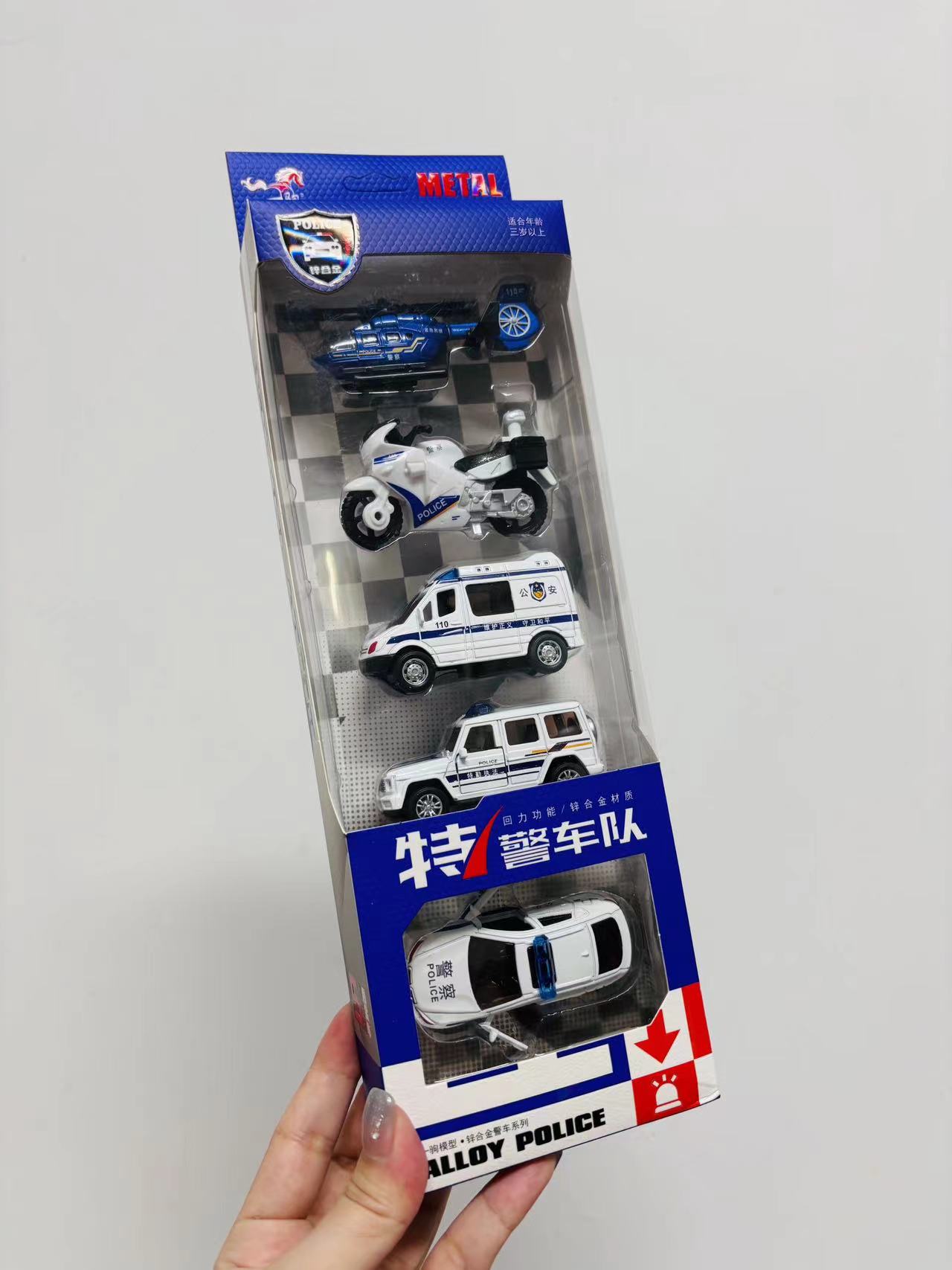 合金警察小车条车套盒模型车5