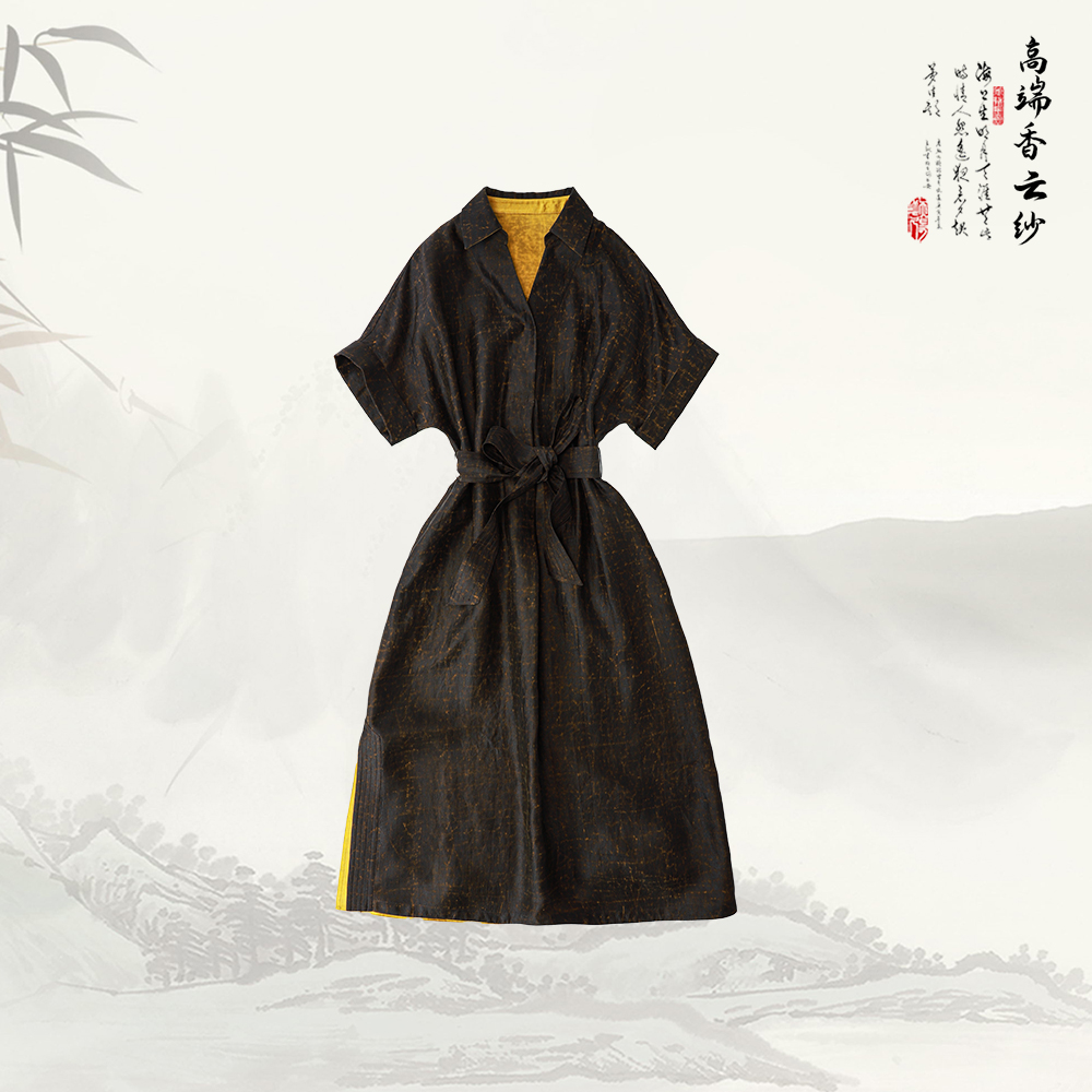 品牌新款圆领短袖简约收腰气质连衣裙529497显瘦