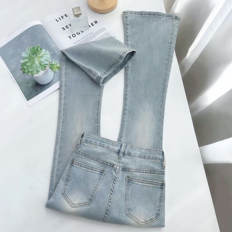 浅色小个子微喇叭裤牛仔裤女秋季2025新款爆款高腰显瘦弹力马蹄裤