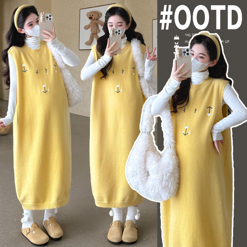 2025秋冬新款大码孕妇装慵懒加厚毛衣背心裙打底衫两件套孕妇套装