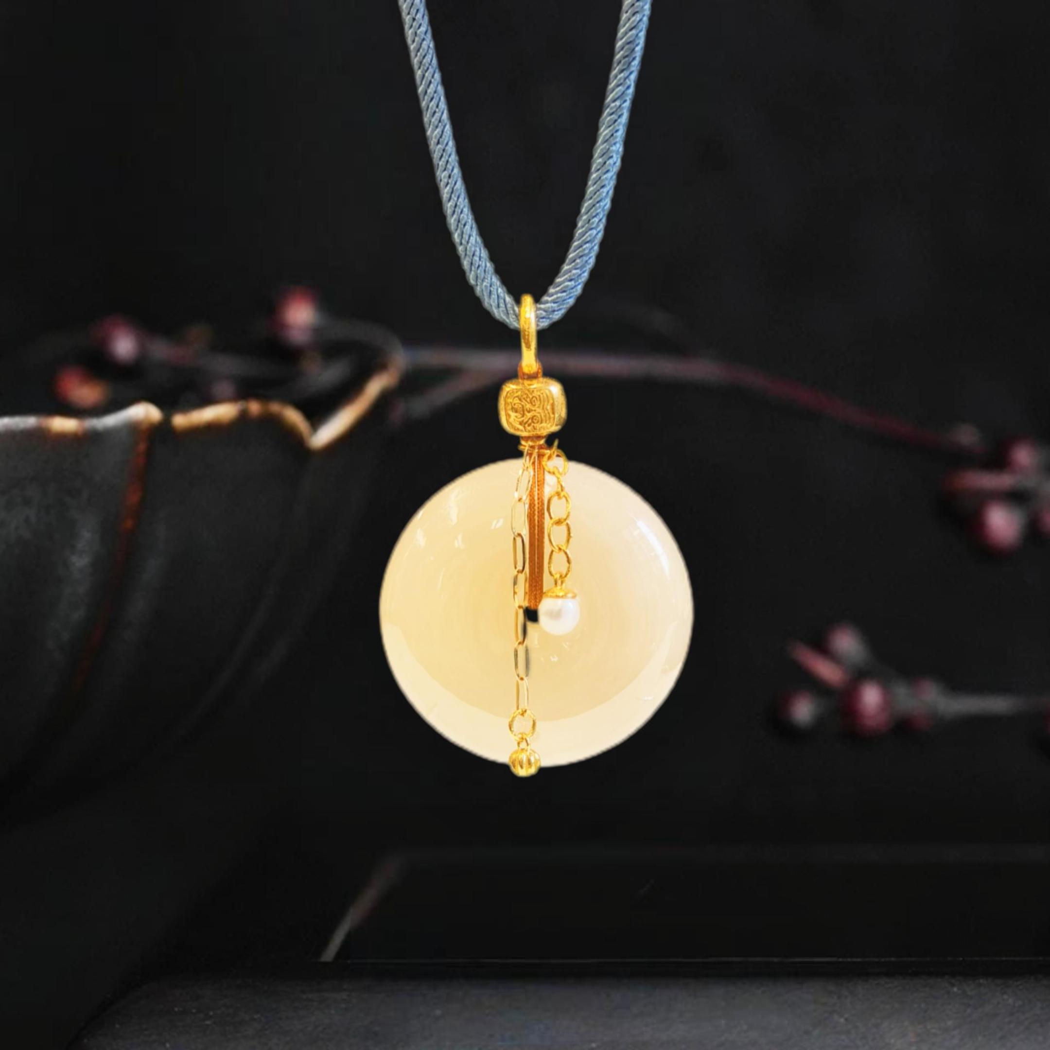 【贞爱福】天然和田玉冰藕粉平安扣挂坠吊坠气质百搭