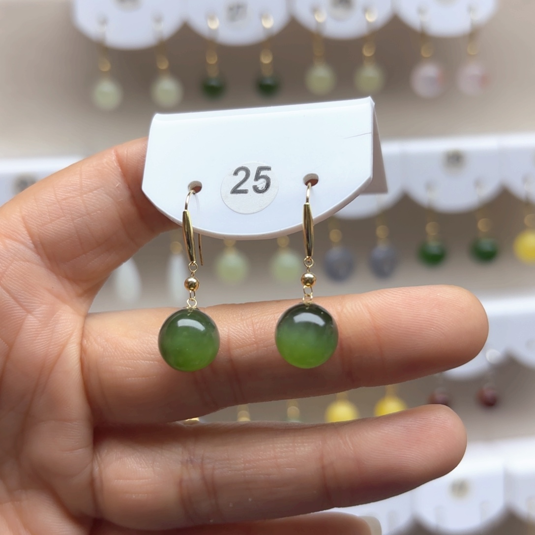 和田玉耳饰18K金镶嵌