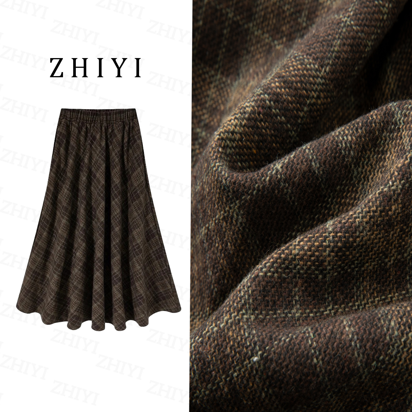 【二个裙长】韩版复古2025秋冬季新款厚款显瘦格子羊毛呢大摆裙口袋