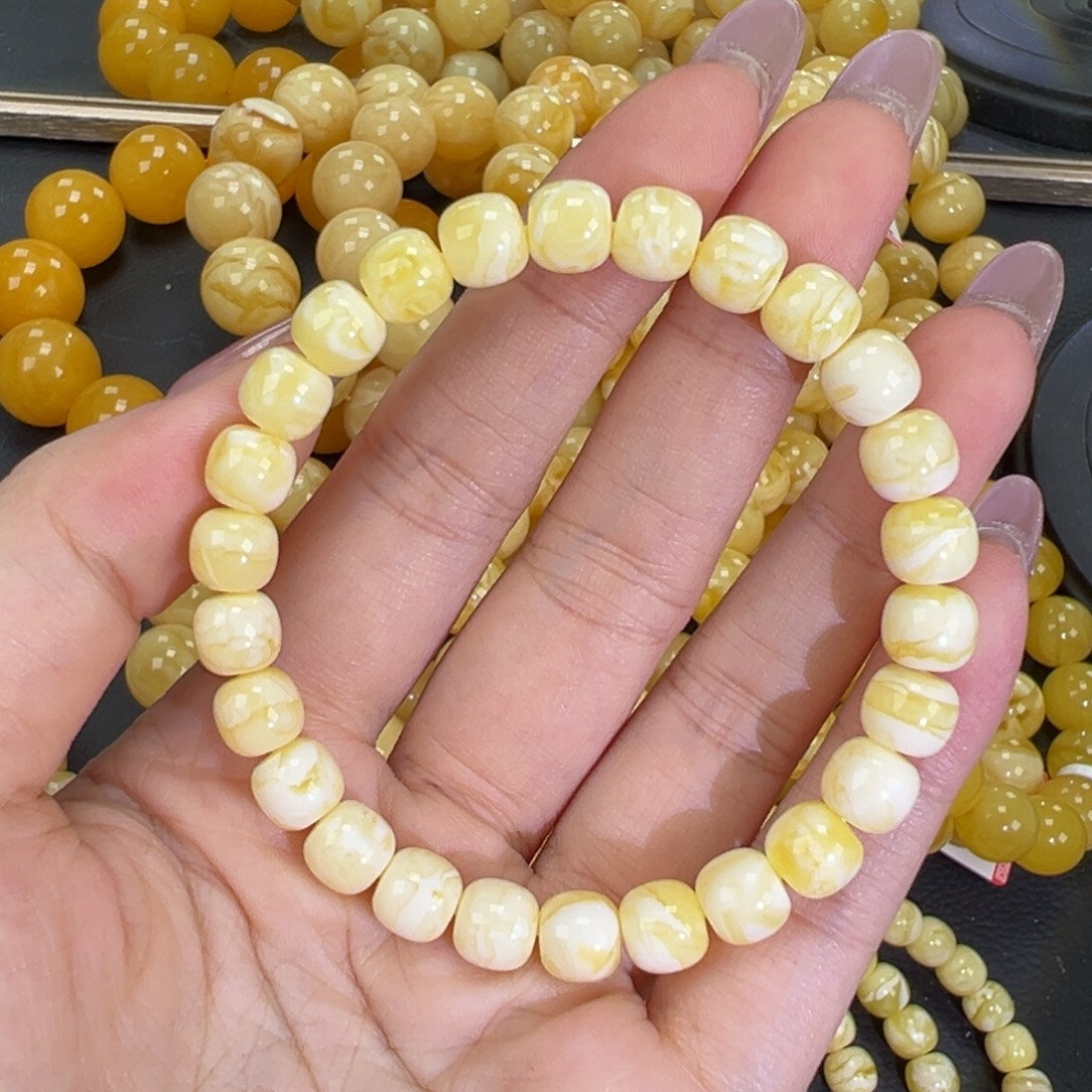 琥珀未镶嵌手链瓷白精工