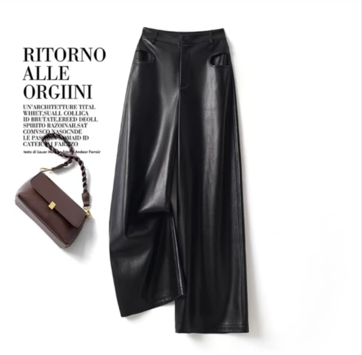 真皮绵羊皮2024冬新款高腰显瘦阔腿裤长裤百搭皮裤 CZYL-261#