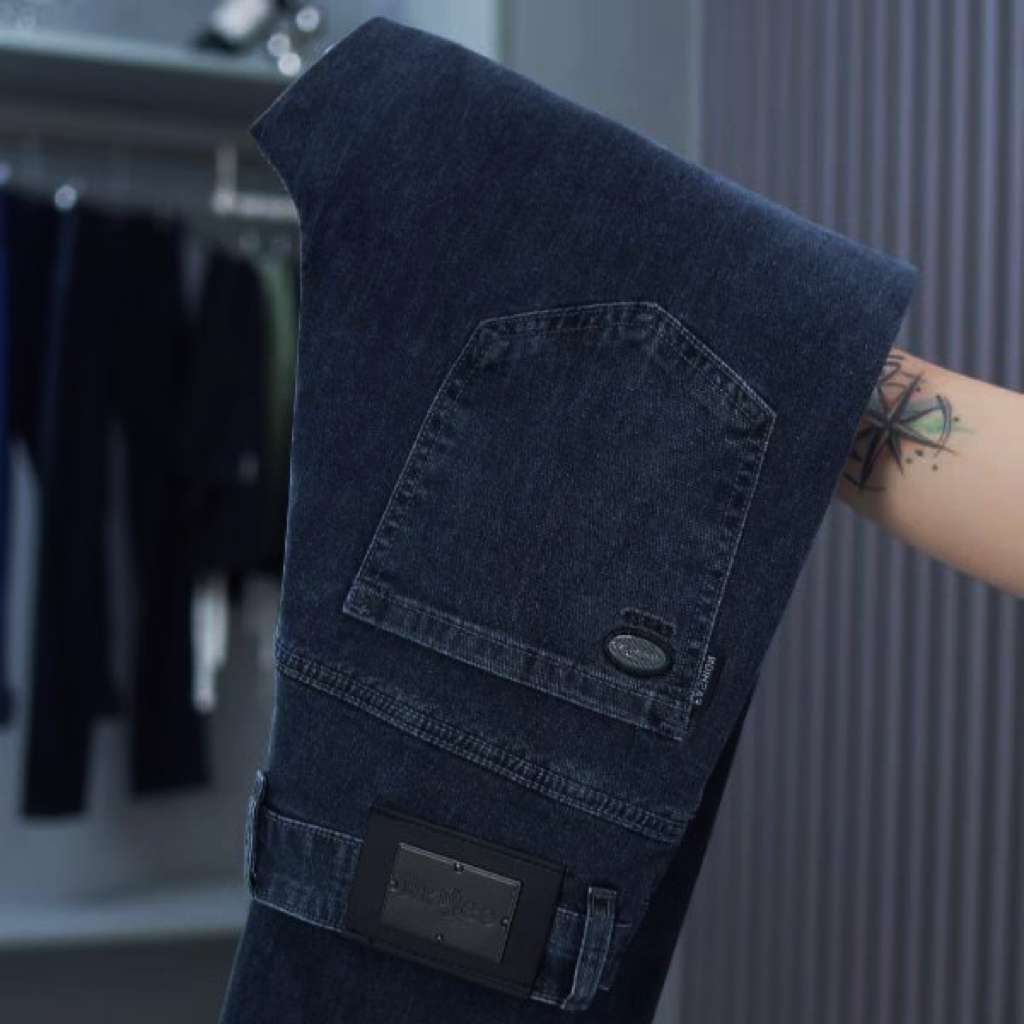 2025秋冬爆款厚款不掉色高端宽松男士牛仔裤商务简约弹力男士长裤