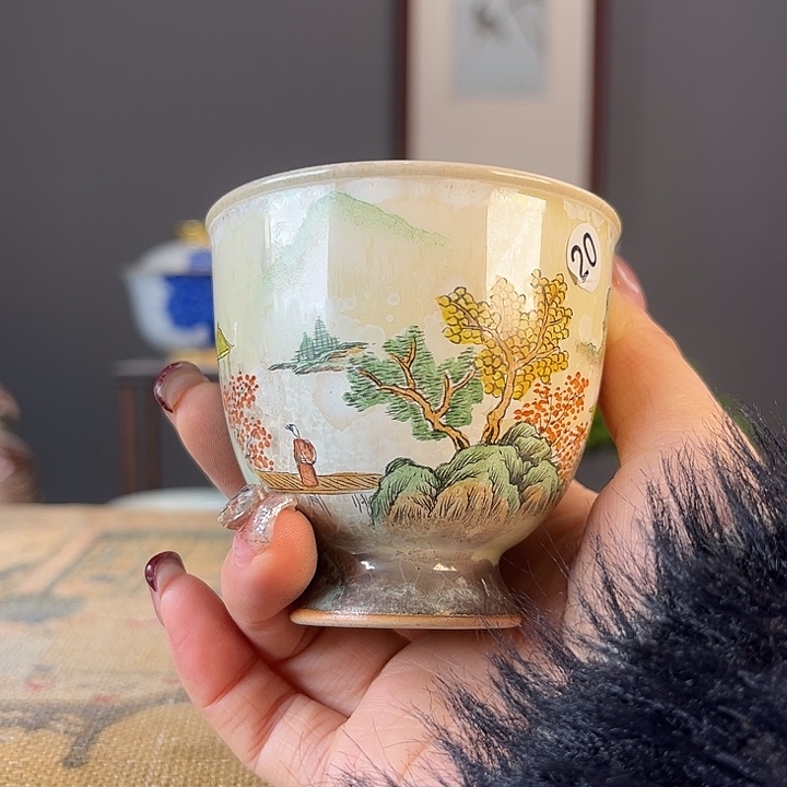 摆件景德镇柴烧茶杯多人