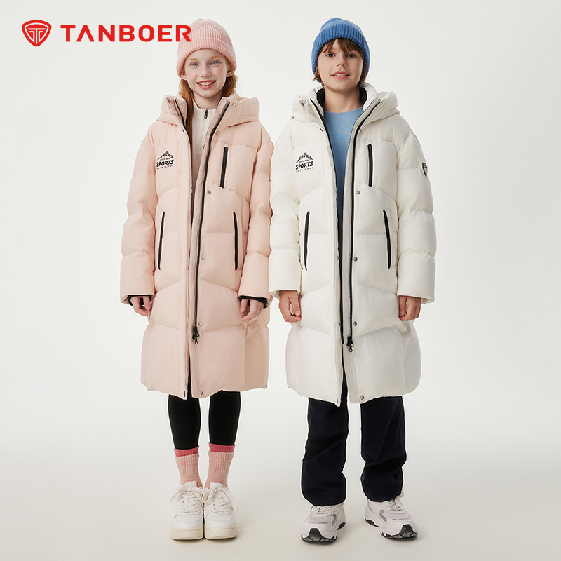 坦博尔新款儿童长款轻暖羽绒服男女童元气学院廓形冬运动外套713Z