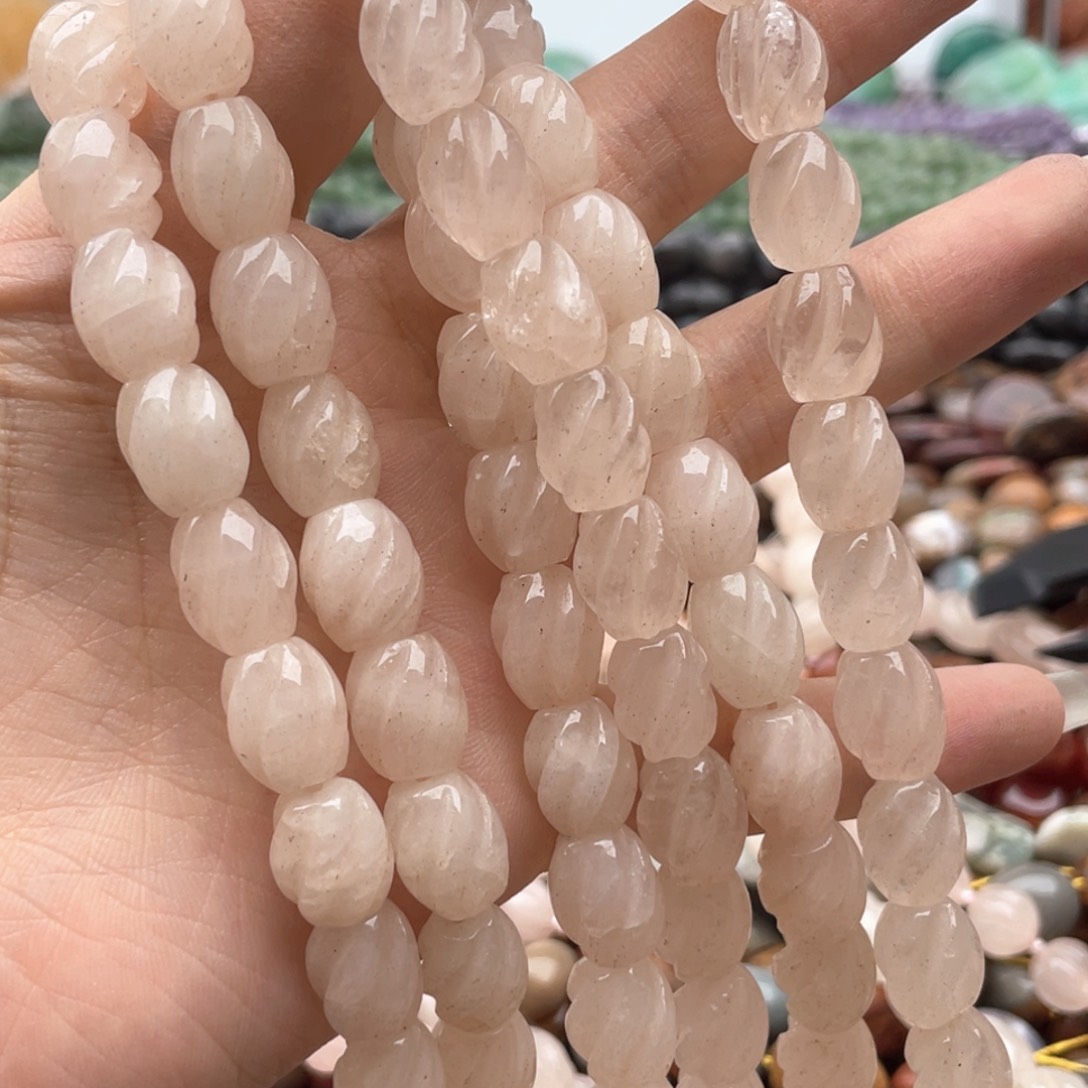 玛瑙/玉髓合金珠宝半成品一条装9*11粉水螺纹桶珠