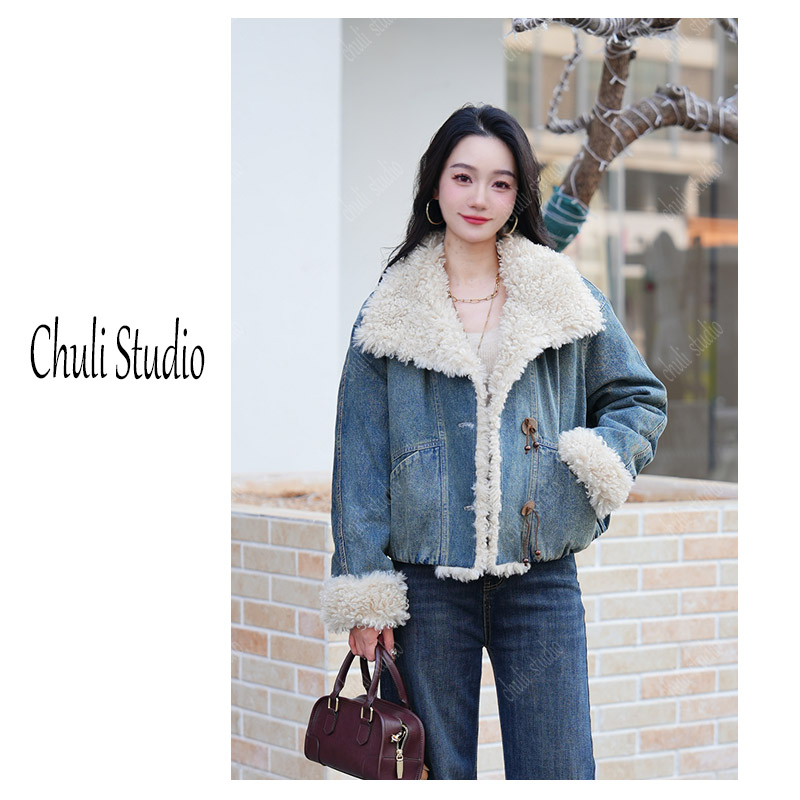 【ChuLi】专柜品质轻熟风大毛领牛仔羽绒服2025冬季新款加厚上衣 