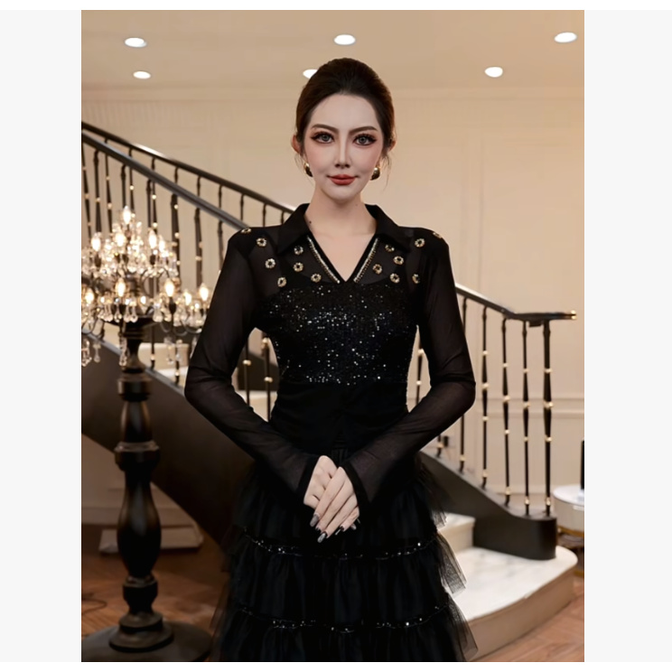 【FUNANI】不规则衬衫小个子百搭v领2025秋冬时尚女装上衣X2530483