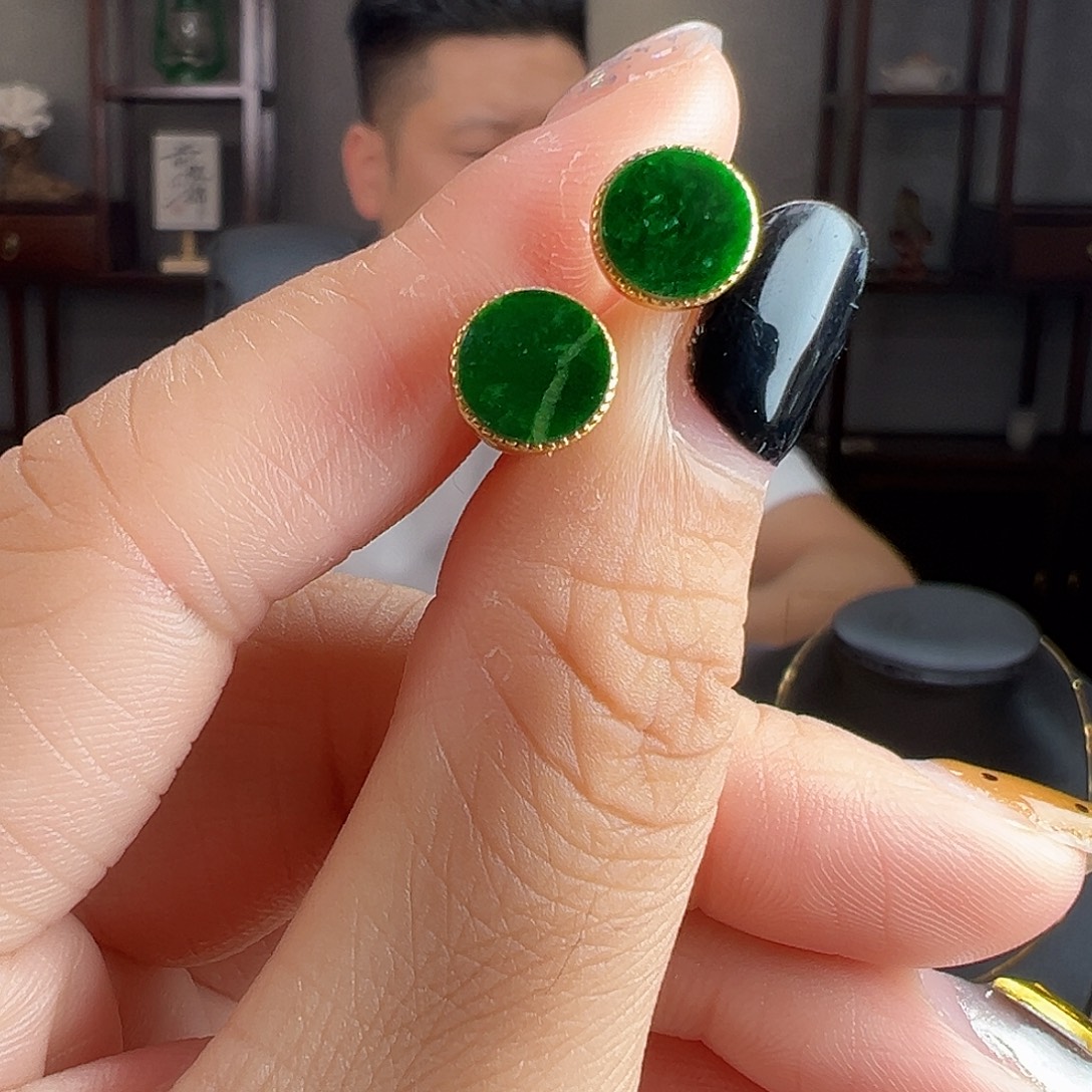 翡翠银S925镶嵌耳饰耳环55