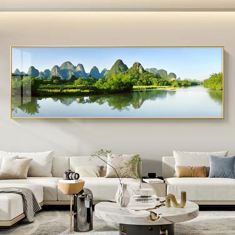 轻奢装饰画沙发背景墙单联横版壁画客厅新中式风景画简约装饰挂画