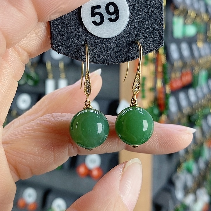 和田玉耳饰18K金镶嵌存*