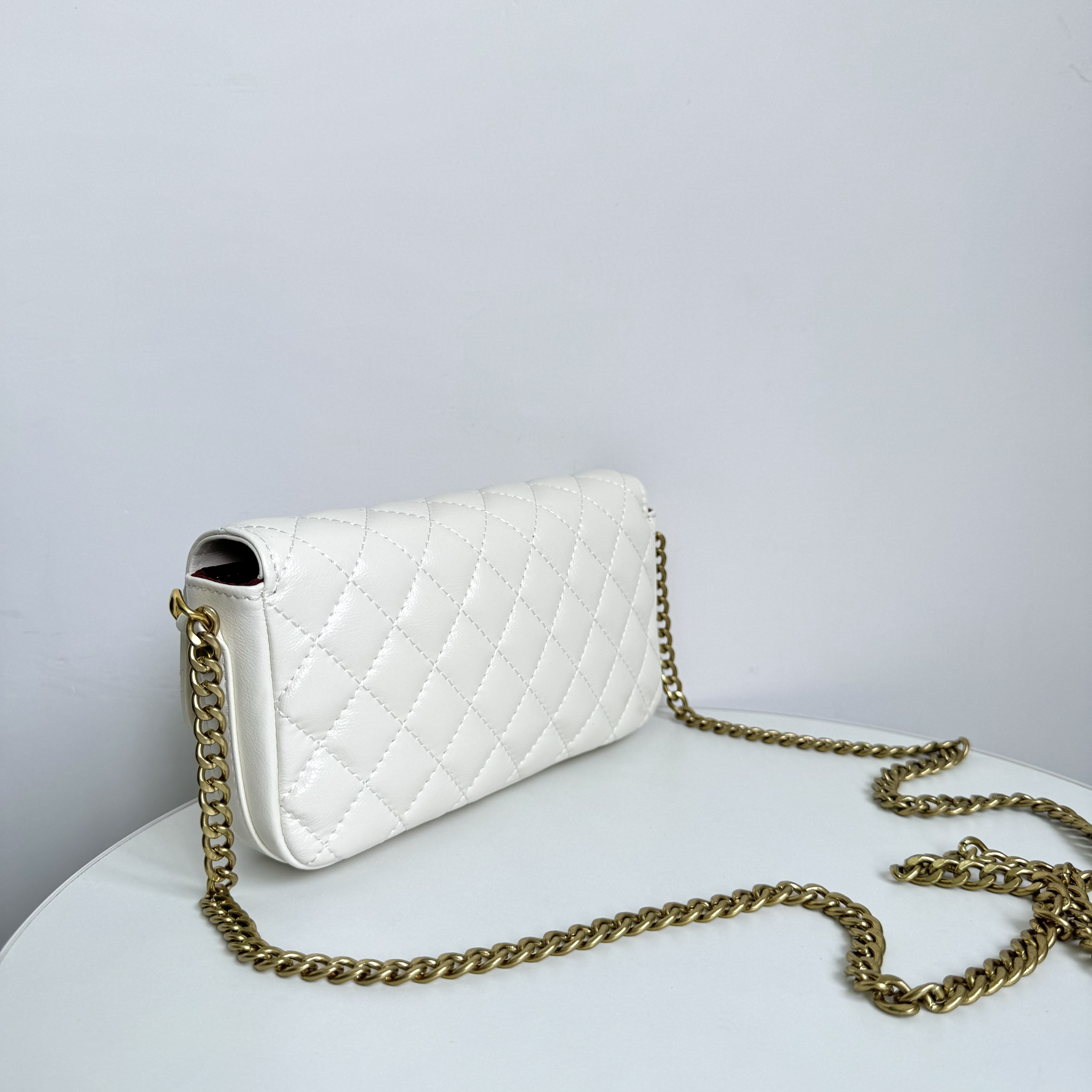 大号休闲百搭米白色链条斜挎包