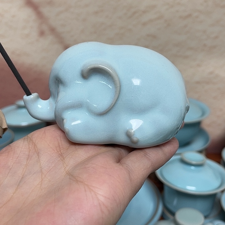 摆件天青平安吉祥象香插茶宠微微瑕