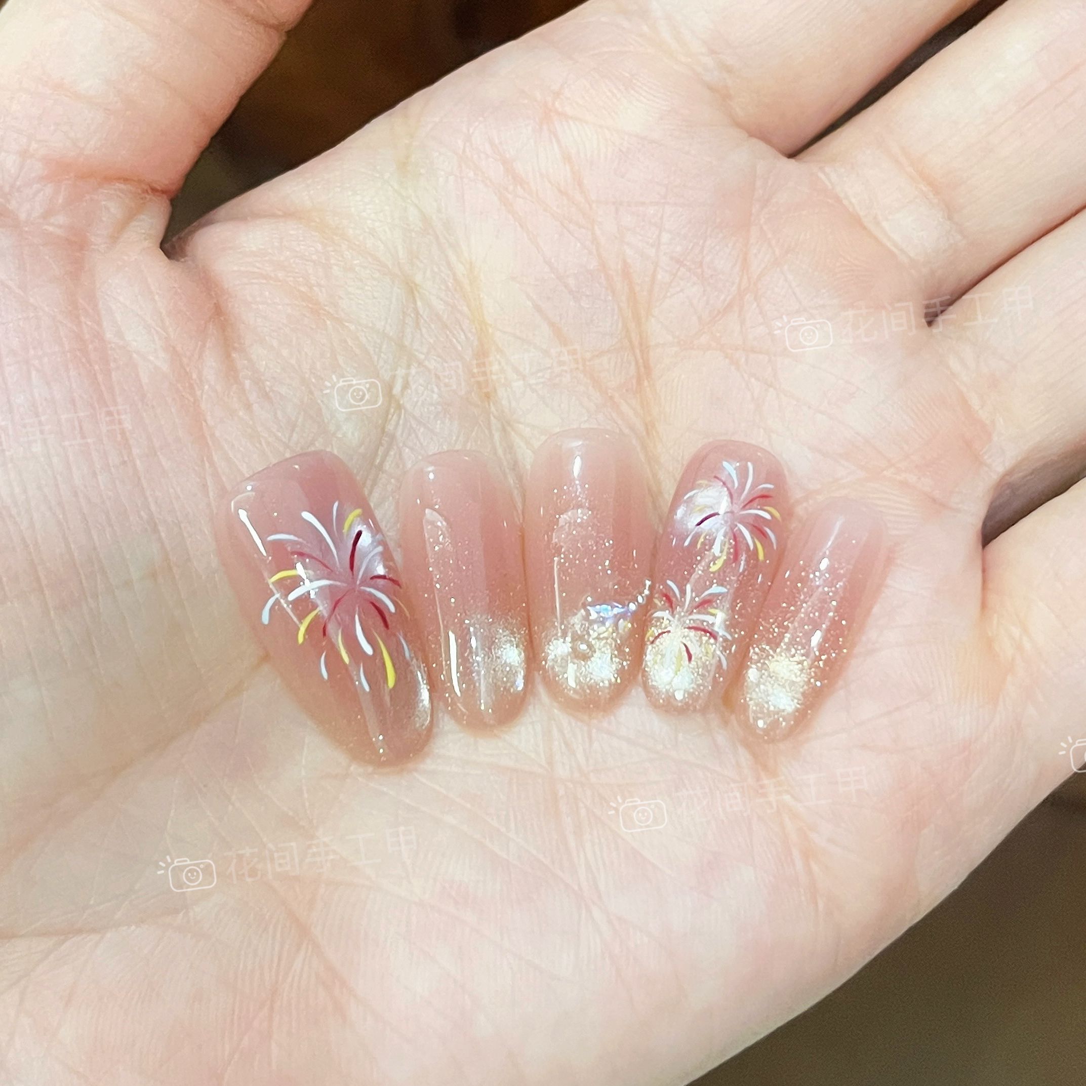 【赶一场烟火】花间 新年跨年夜手绘烟花猫眼秋冬手工穿戴甲10片