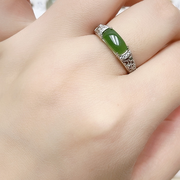 和田玉戒指银S925镶嵌