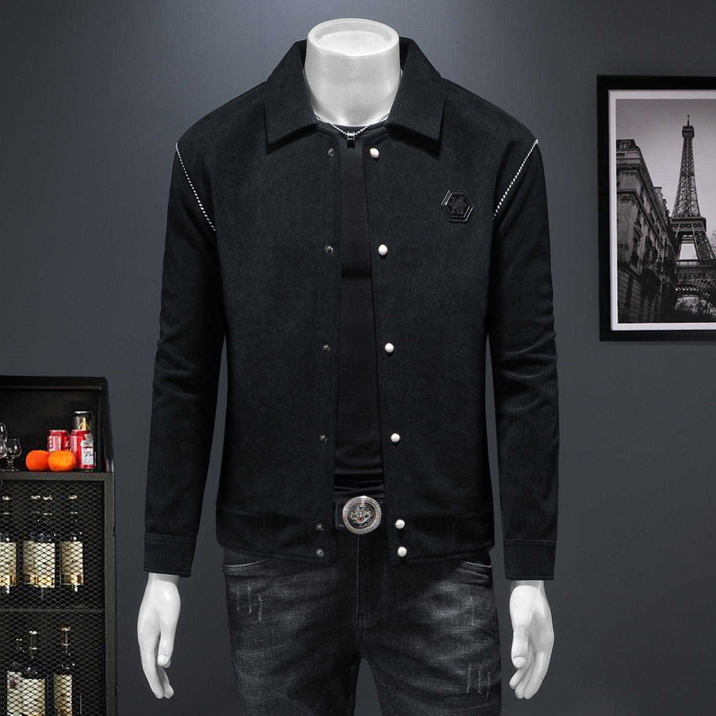 男装秋冬轻奢春秋季外套男士新款休闲痞帅皮夹克夹克翻领潮牌上衣