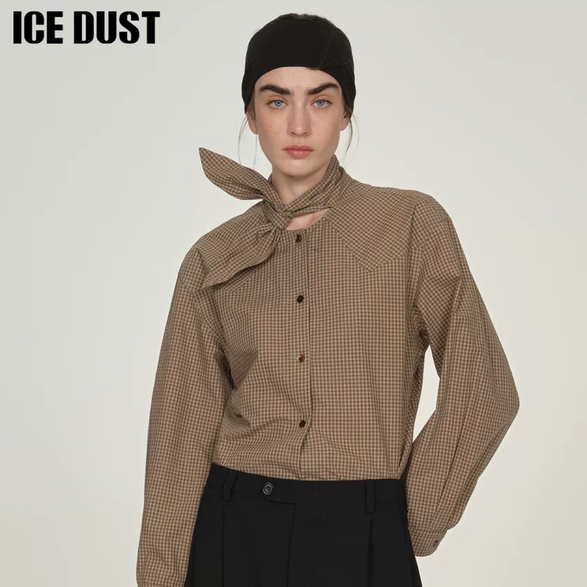 ICE DUST领口系带格子衬衫