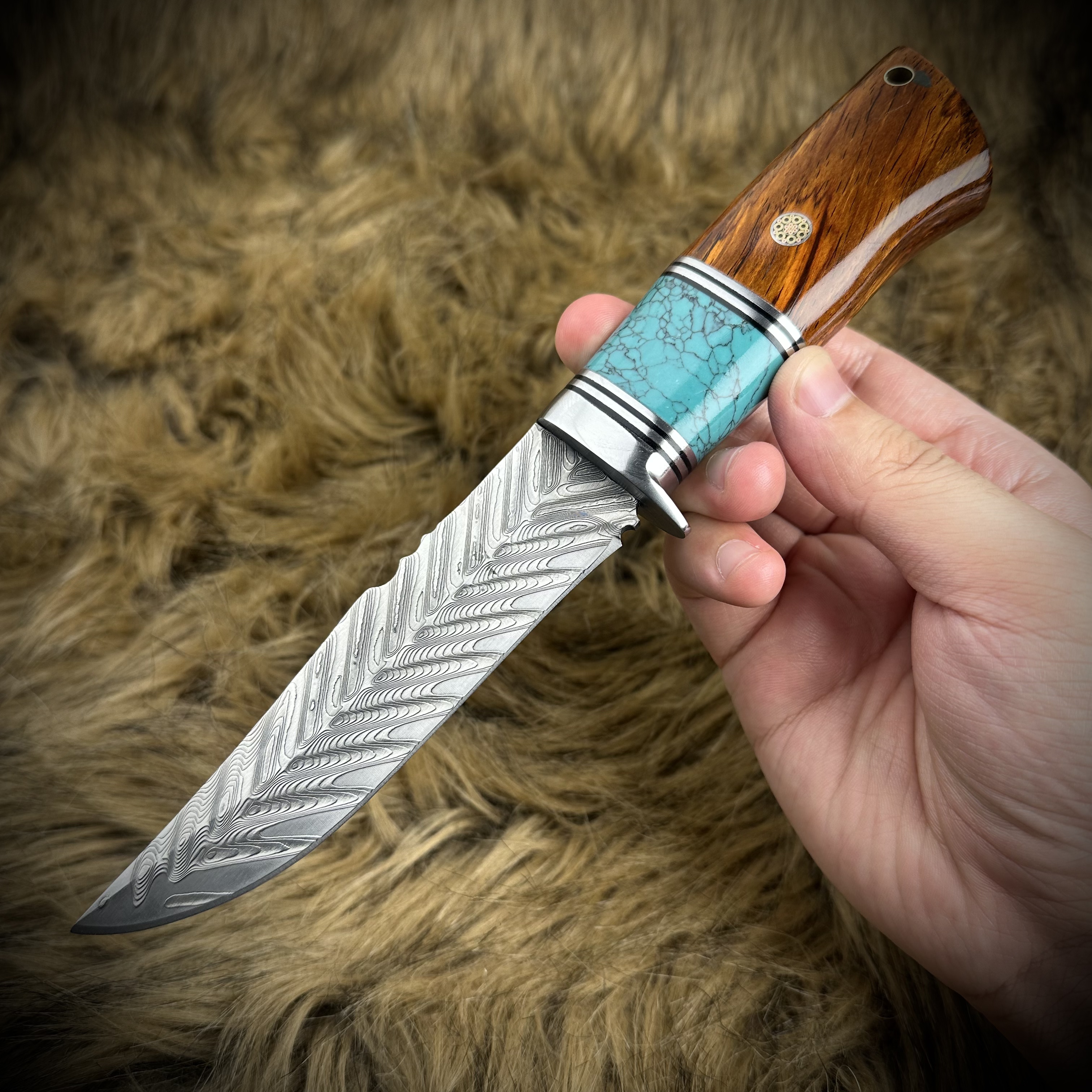 （特殊定制）原矿松石鱼骨纹大马士革手工刀