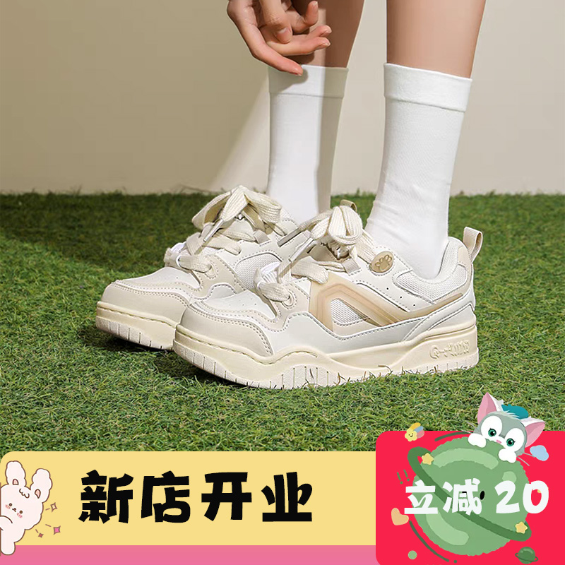 【陈浚铭同款】情侣2025复古女款增高潮流白色撞色低帮击上滑板鞋