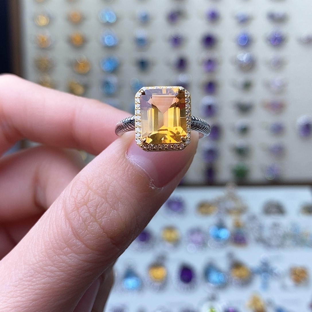 黄晶戒指银S925镶嵌（需要证书备注¥