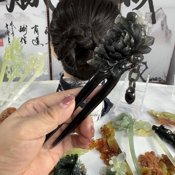 定制蛇纹石玉珍毛货发饰